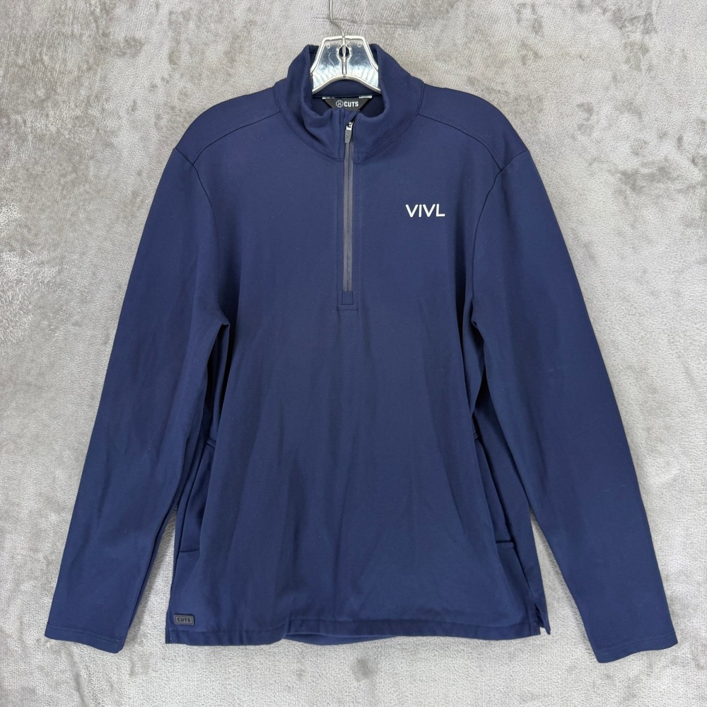 CUTS Pullover Men M MK10341N Navy Blue Quarter-Zip VIVL Logo EUC